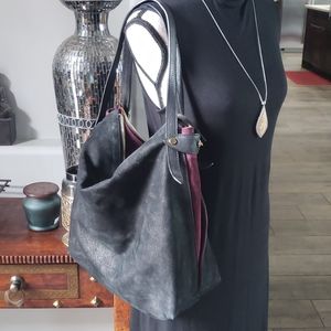 EUC Black and Burguny Suede Bag